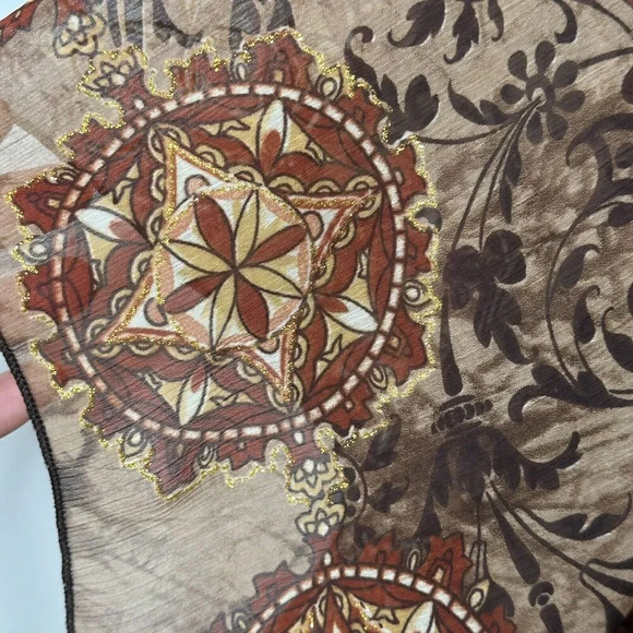 90s Y2K Vtg Talent Top 1XL Paisley Boho Fairy Grunge Whimsigoth Sheer V neck - Picture 7 of 12